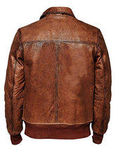 Mens Biker Vintage Distressed Brown Bomber Leather Jacket